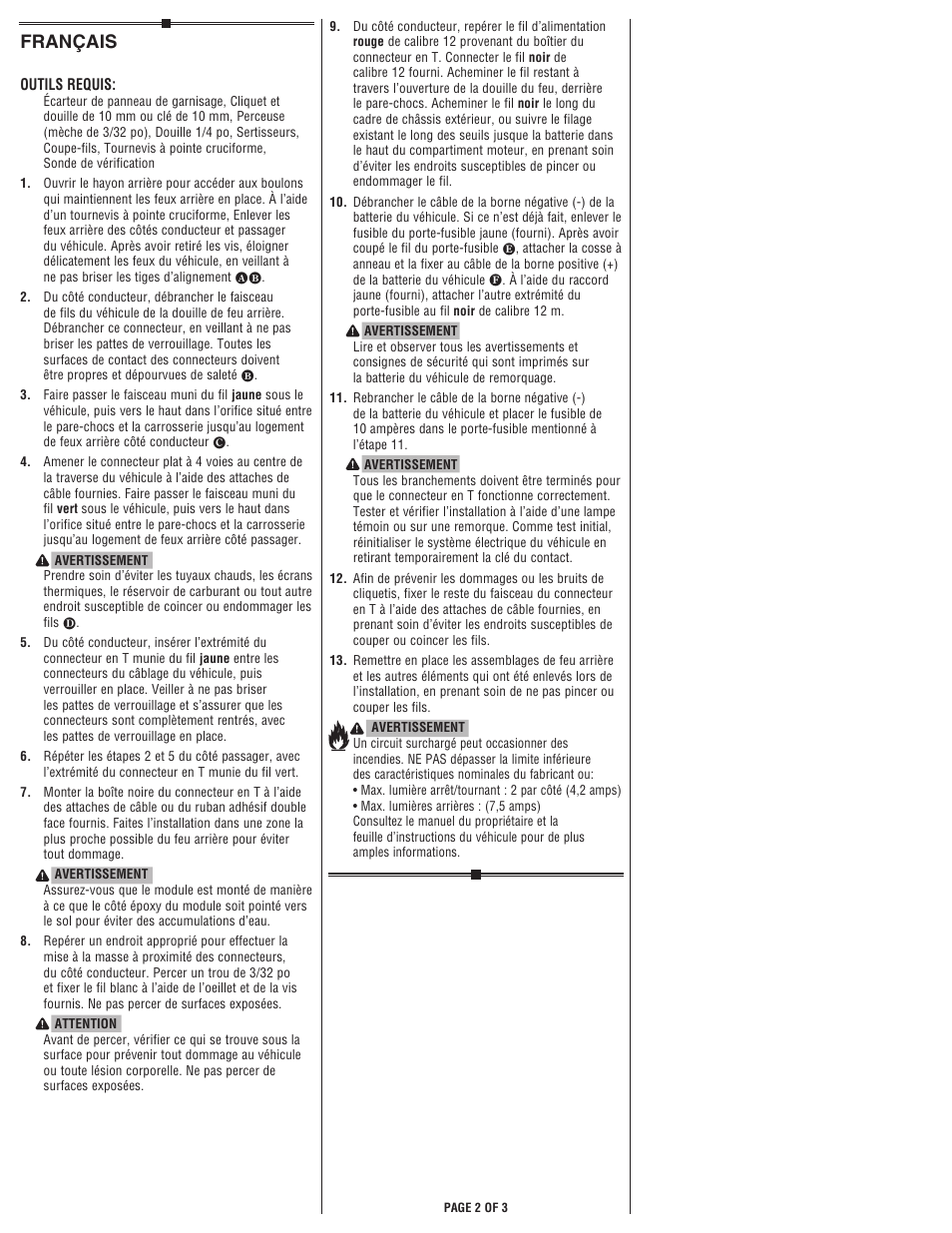 Français | Draw-Tite 118571 T-ONE CONNECTOR User Manual | Page 2 / 3