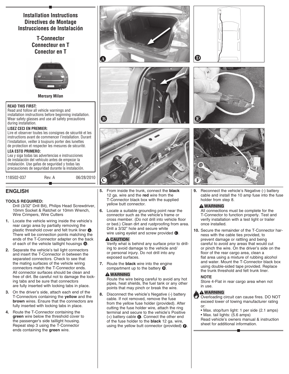 Draw-Tite 118502 T-ONE CONNECTOR User Manual | 2 pages