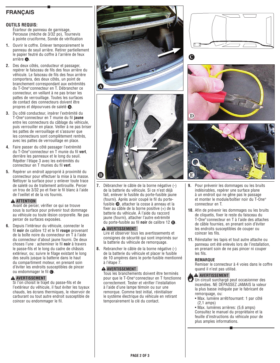 Ef g h d, Français | Draw-Tite 118609 T-ONE CONNECTOR User Manual | Page 2 / 3