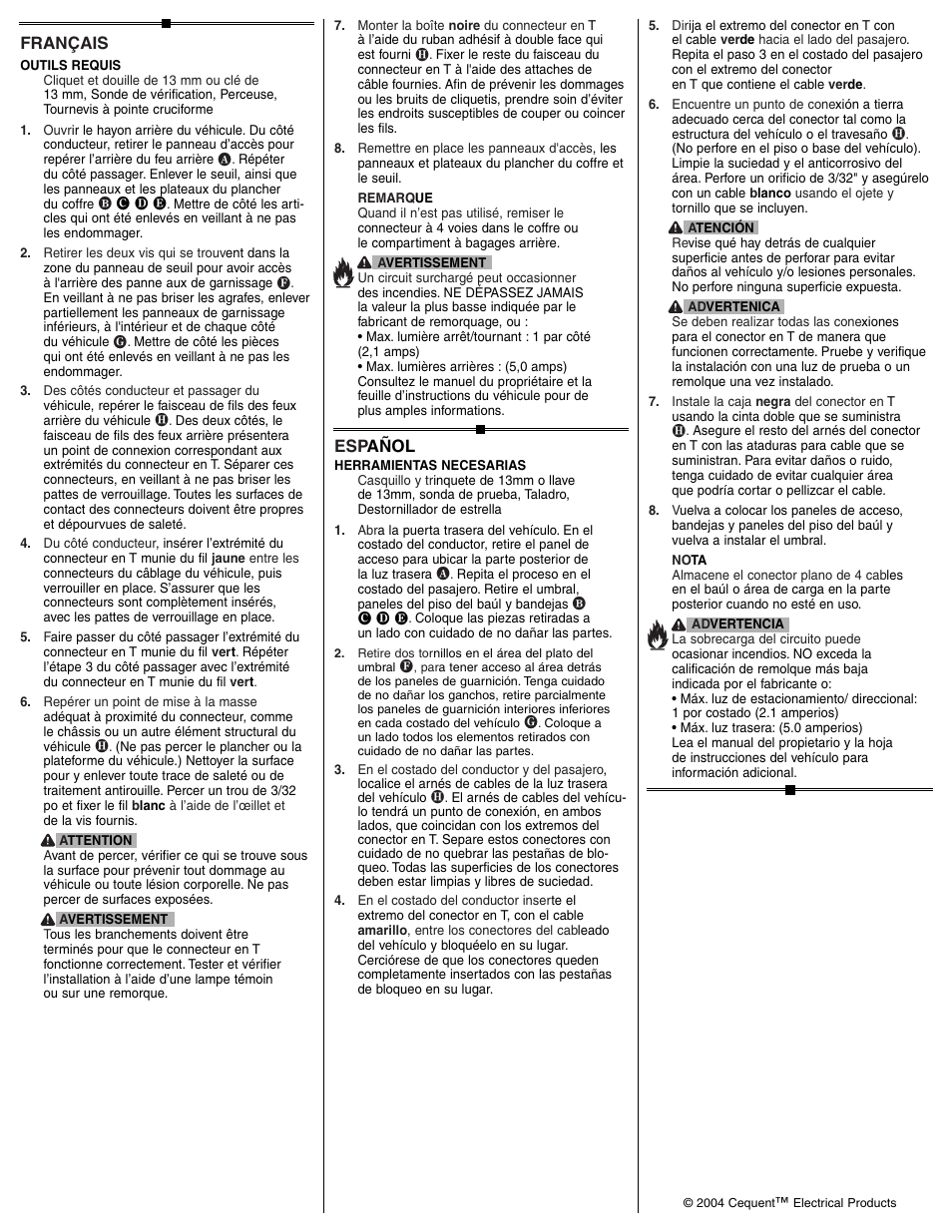 Français, Esp añol | Draw-Tite 118415 T-ONE CONNECTOR User Manual | Page 2 / 2