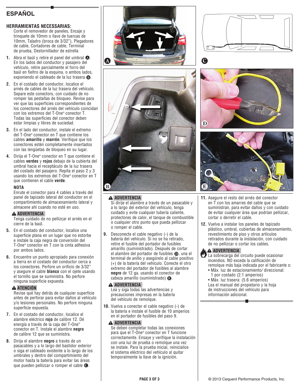 De f g h, Español | Draw-Tite 118616 T-ONE CONNECTOR User Manual | Page 3 / 3