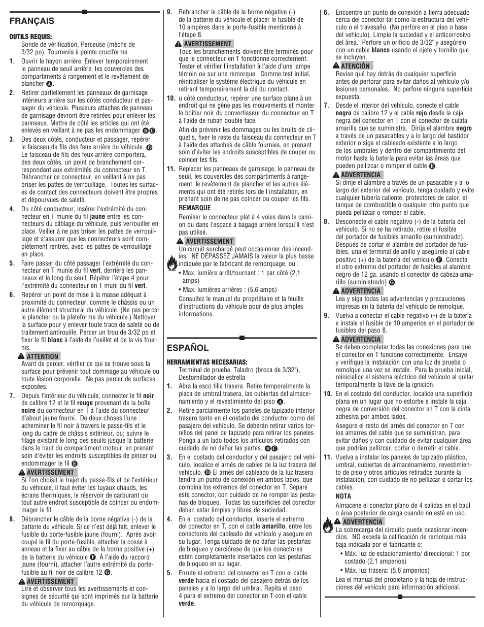 Español, Français | Draw-Tite 118545 T-ONE CONNECTOR User Manual | Page 2 / 2