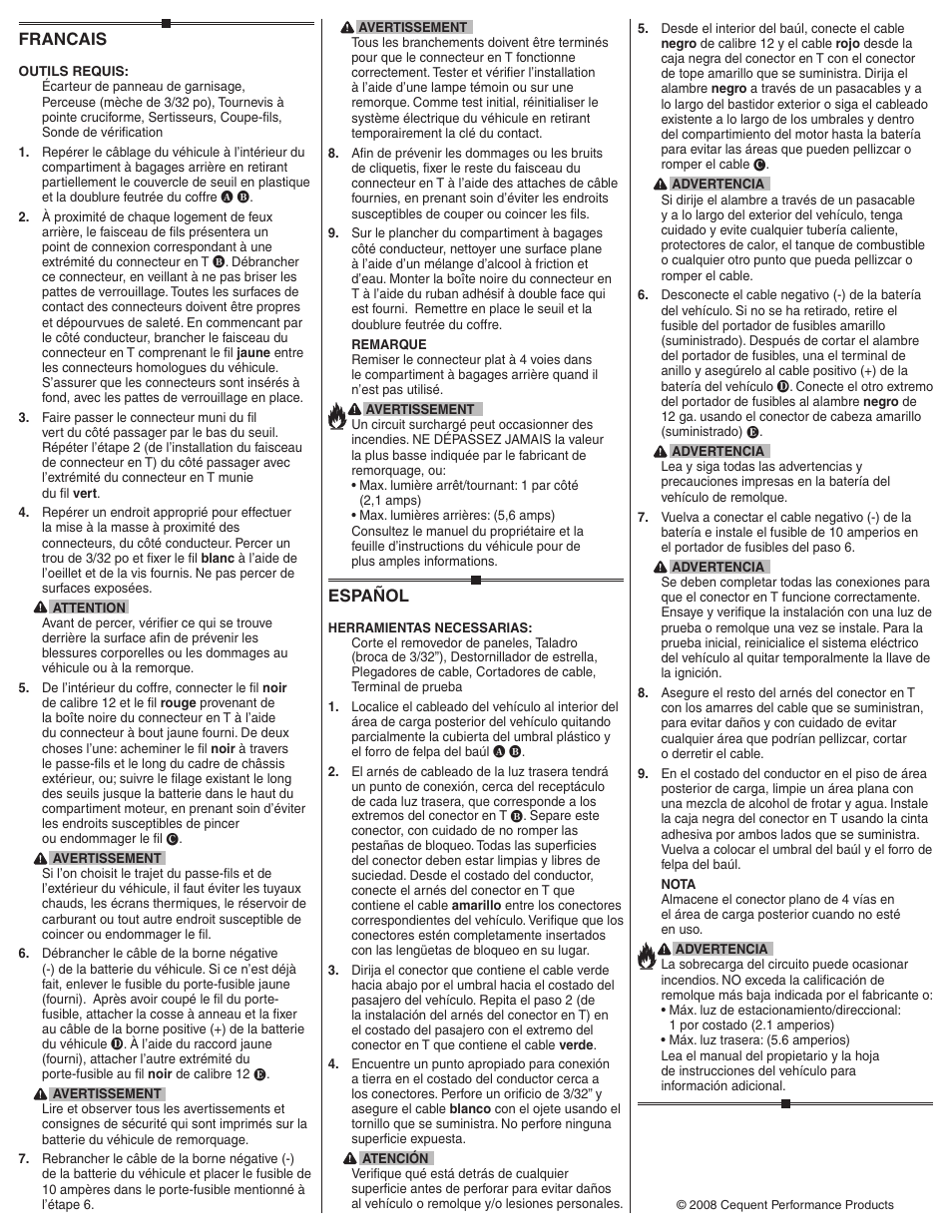 Español, Francais | Draw-Tite 118464 T-ONE CONNECTOR User Manual | Page 2 / 2