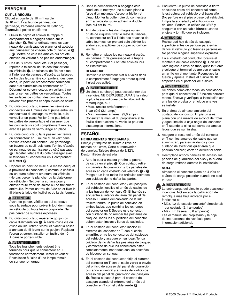 Esp añol, Français | Draw-Tite 118411 T-ONE CONNECTOR User Manual | Page 2 / 2
