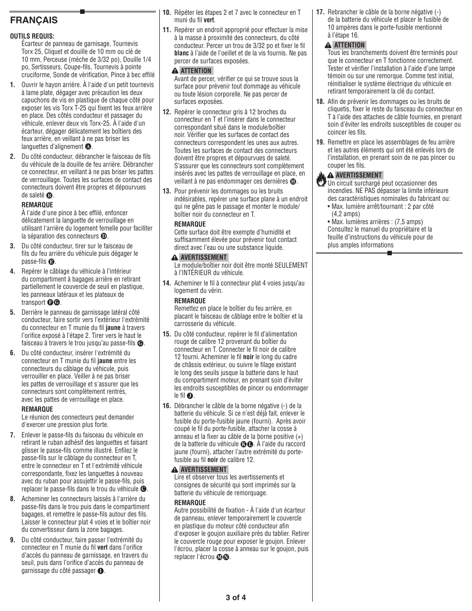 Français | Draw-Tite 118509 T-ONE CONNECTOR User Manual | Page 3 / 4