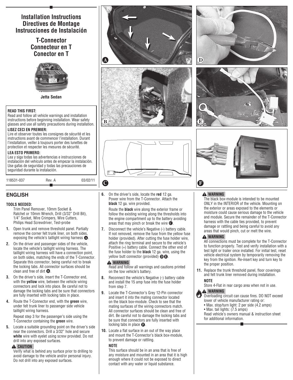 Draw-Tite 118531 T-ONE CONNECTOR User Manual | 2 pages