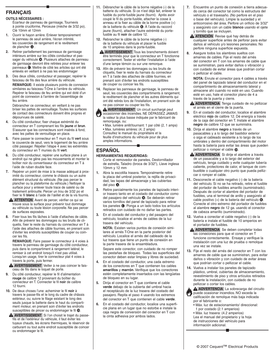 Español, Français | Draw-Tite 118412 T-ONE CONNECTOR User Manual | Page 2 / 2