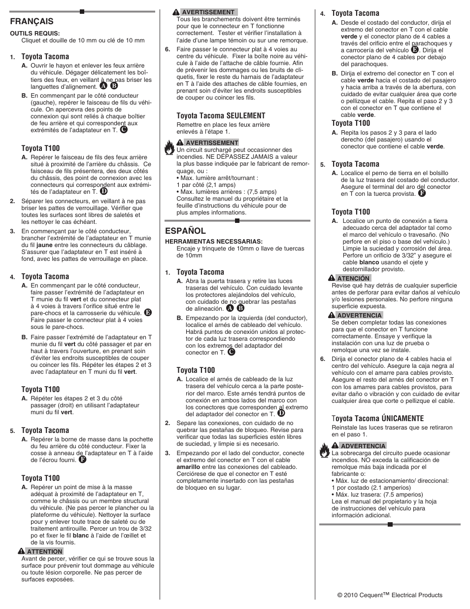 Français, Español | Draw-Tite 118496 T-ONE CONNECTOR User Manual | Page 2 / 2