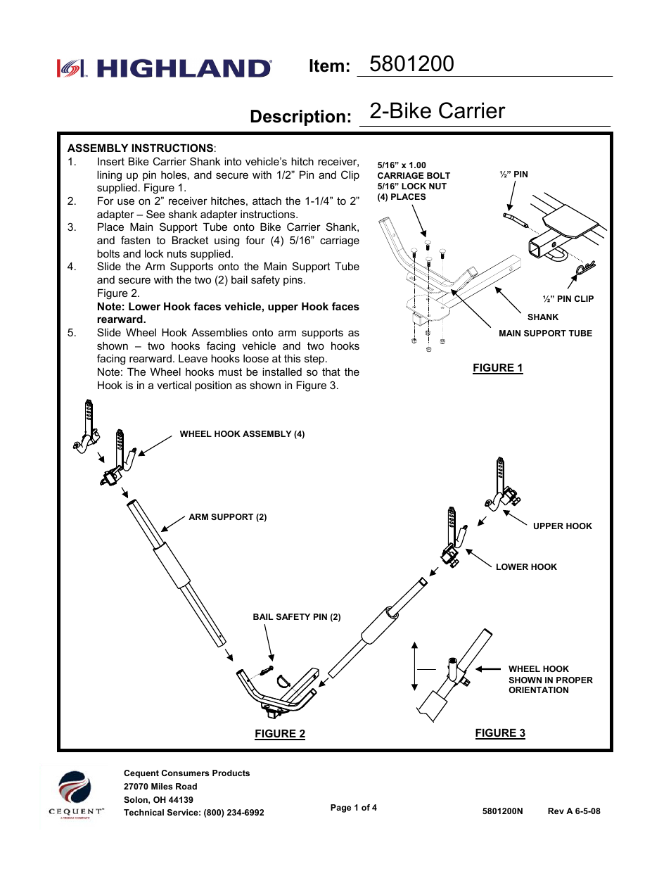 Draw-Tite 5801200 BIKE CARRIER - SPORTWING - HITCH MOUNT User Manual | 12 pages