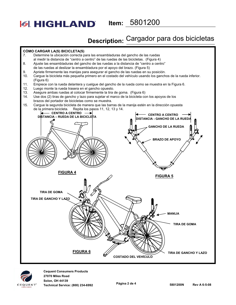 Cargador para dos bicicletas, Item: description | Draw-Tite 5801200 BIKE CARRIER - SPORTWING - HITCH MOUNT User Manual | Page 10 / 12