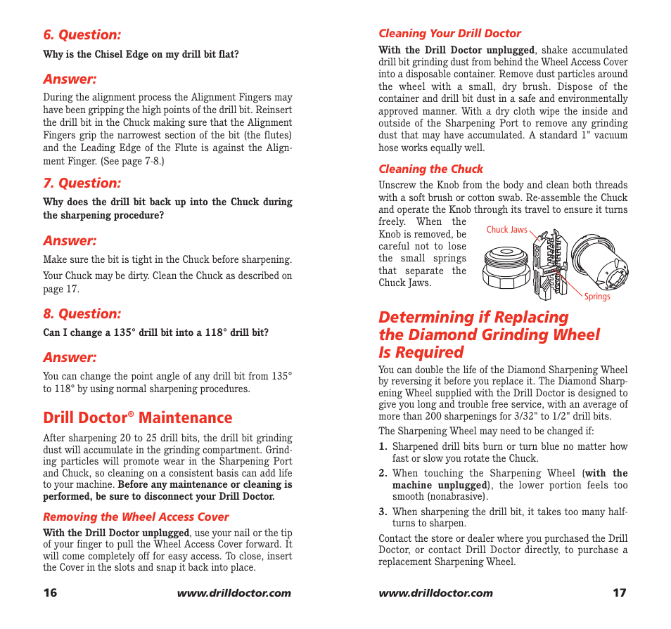 Drill doctor, Maintenance, Question | Answer | Drill Doctor 350X User Manual | Page 10 / 35