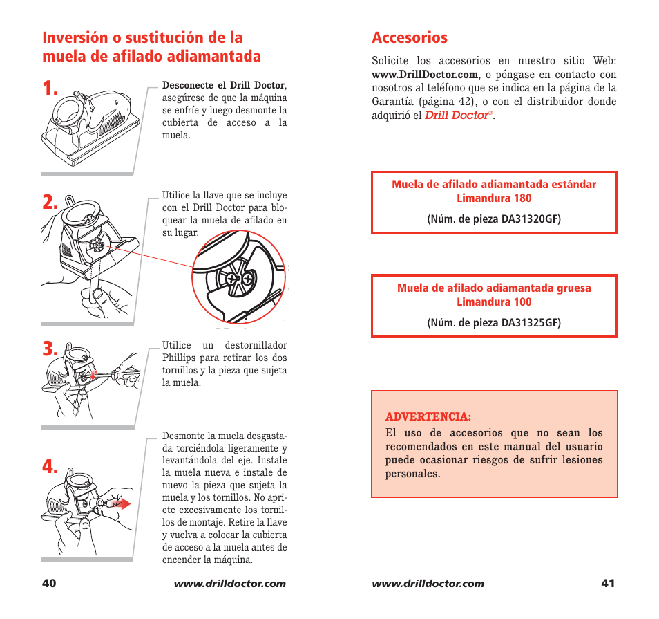 Accesorios | Drill Doctor 350X User Manual | Page 22 / 35