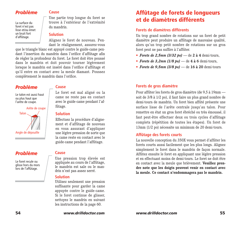 Problème | Drill Doctor 350X User Manual | Page 29 / 35