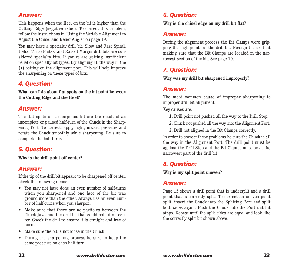 Answer, Question | Drill Doctor 750X User Manual | Page 13 / 48