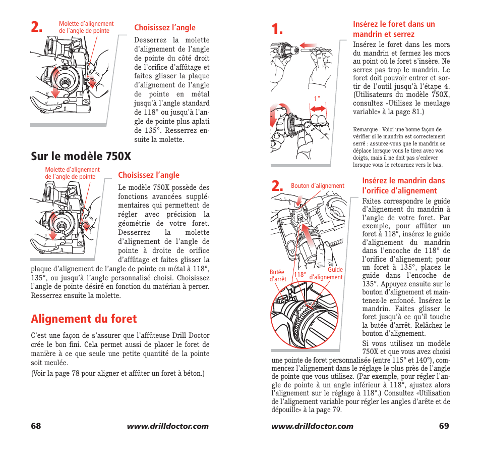 Sur le modèle 750x alignement du foret | Drill Doctor 750X User Manual | Page 36 / 48