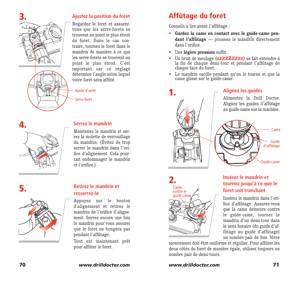 Affûtage du foret | Drill Doctor 750X User Manual | Page 37 / 48