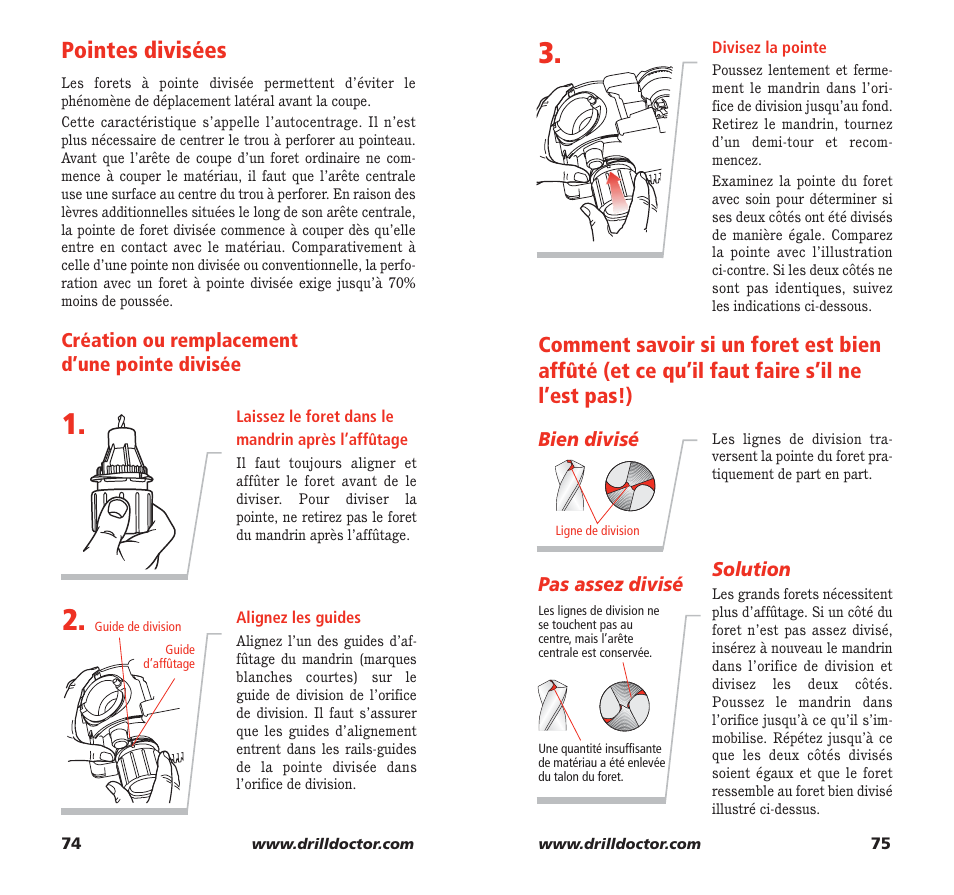 Pointes divisées | Drill Doctor 750X User Manual | Page 39 / 48