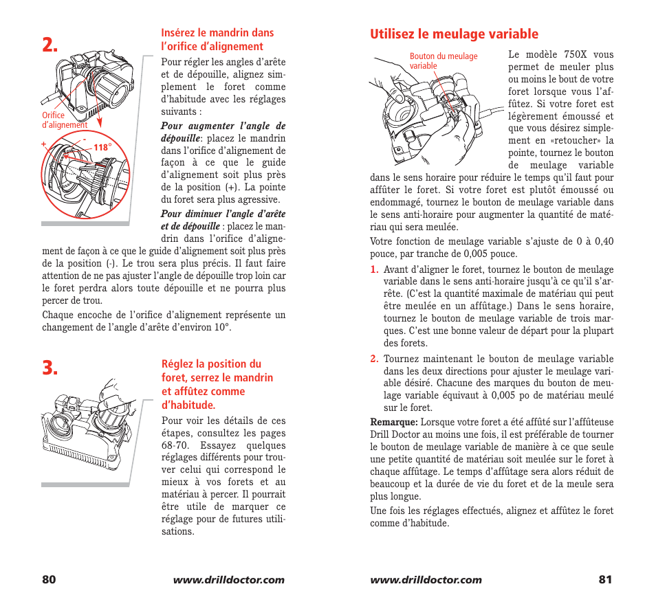 Utilisez le meulage variable | Drill Doctor 750X User Manual | Page 42 / 48