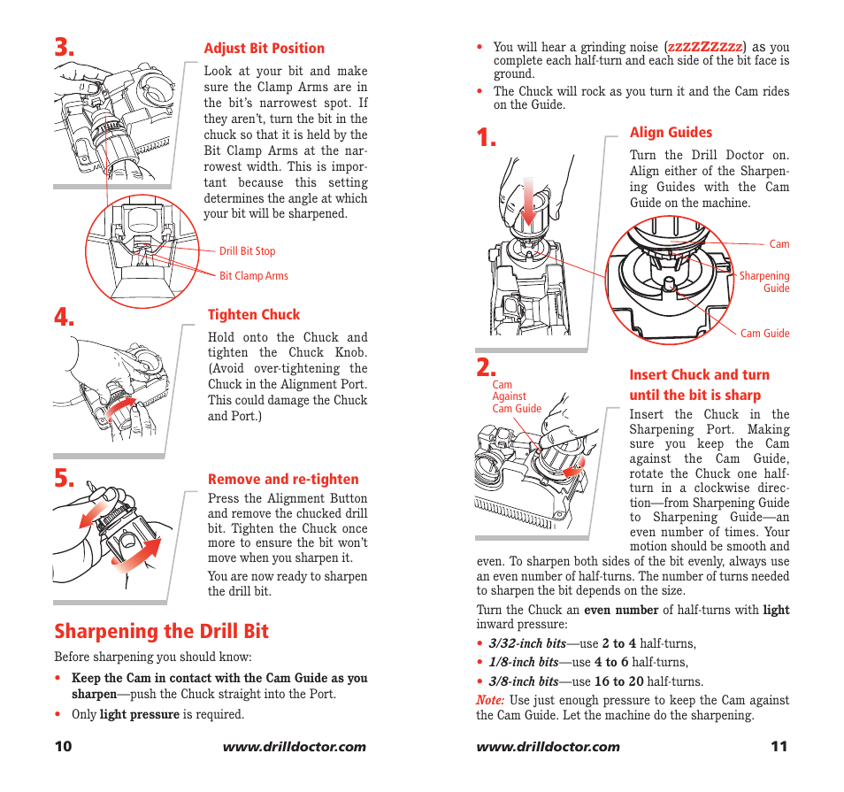 Sharpening the drill bit | Drill Doctor 750X User Manual | Page 7 / 48