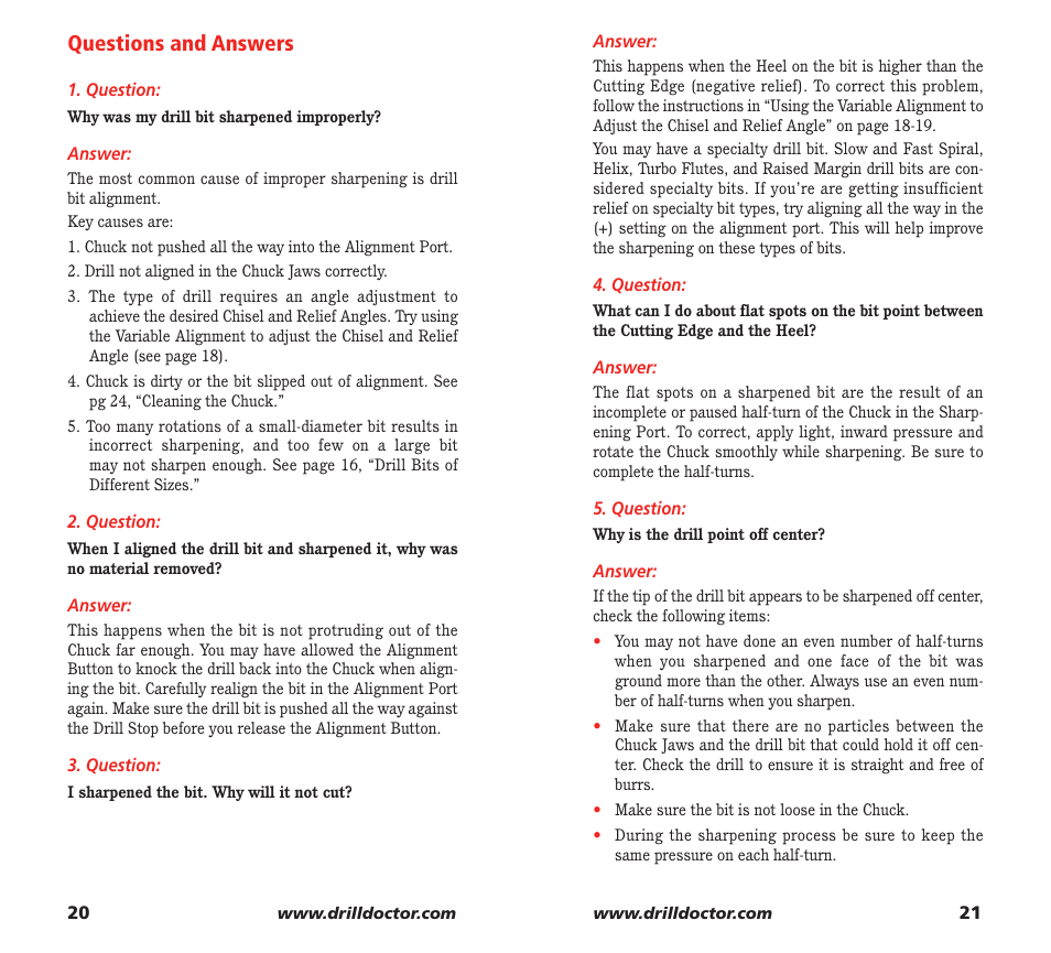 Questions and answers | Drill Doctor XP User Manual | Page 12 / 48