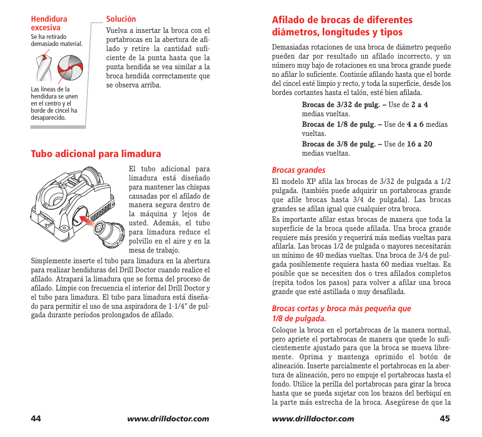 Tubo adicional para limadura | Drill Doctor XP User Manual | Page 24 / 48