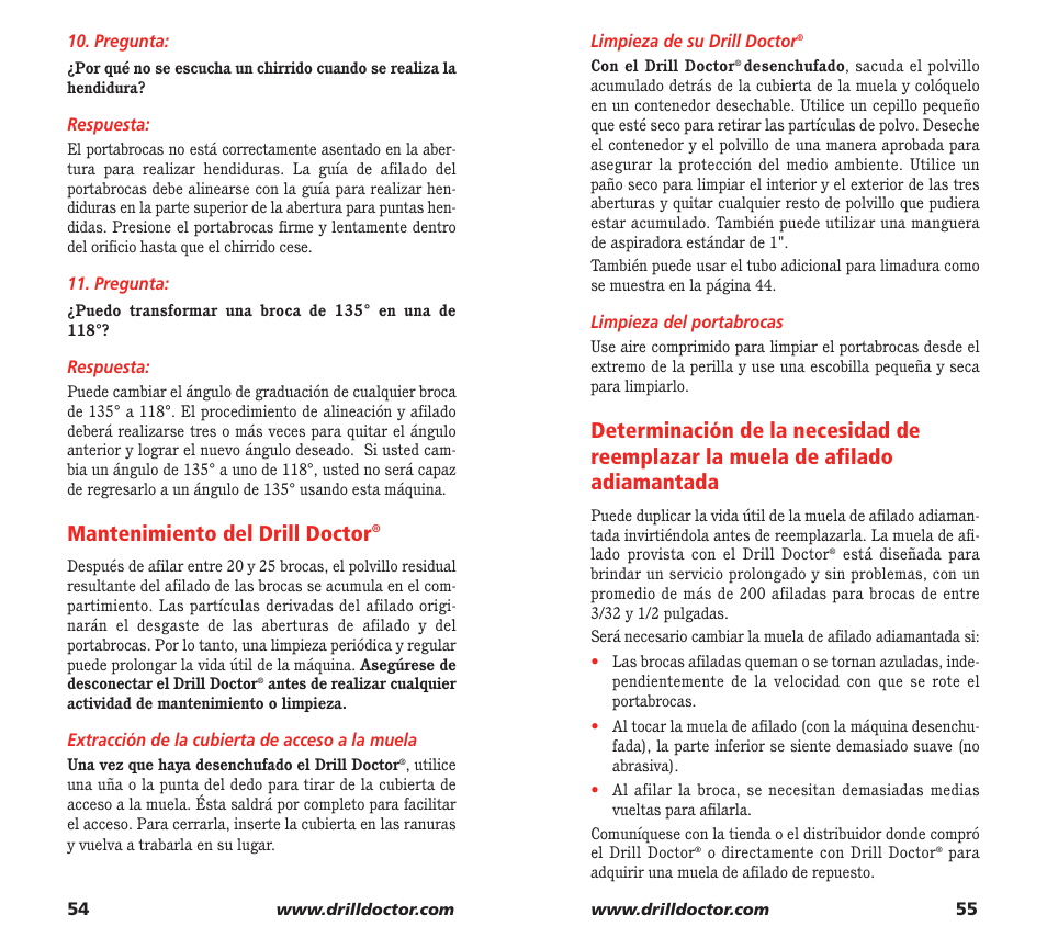 Mantenimiento del drill doctor | Drill Doctor XP User Manual | Page 29 / 48