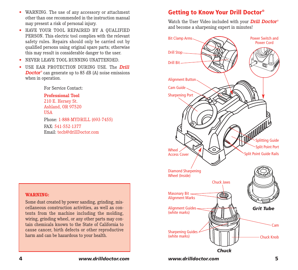 Getting to know your drill doctor | Drill Doctor XP User Manual | Page 4 / 48