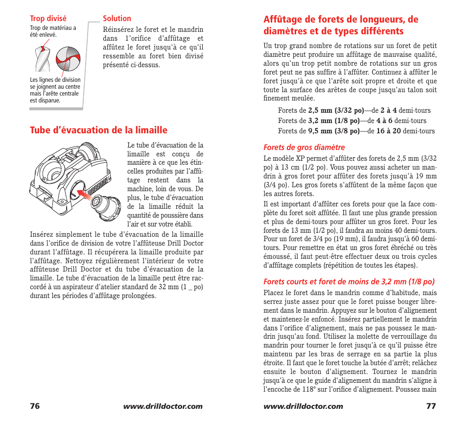 Tube d’évacuation de la limaille | Drill Doctor XP User Manual | Page 40 / 48