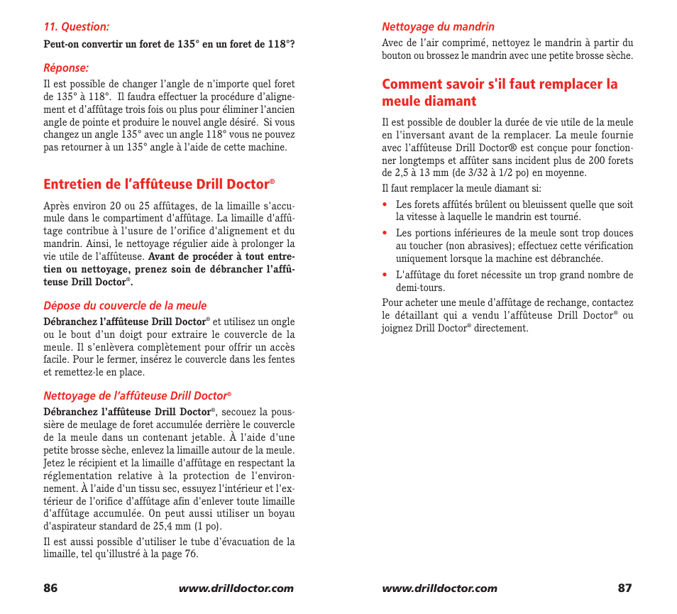 Entretien de l’affûteuse drill doctor | Drill Doctor XP User Manual | Page 45 / 48