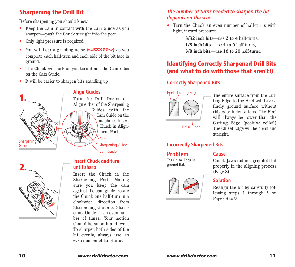 Sharpening the drill bit, Problem | Drill Doctor XP User Manual | Page 7 / 48