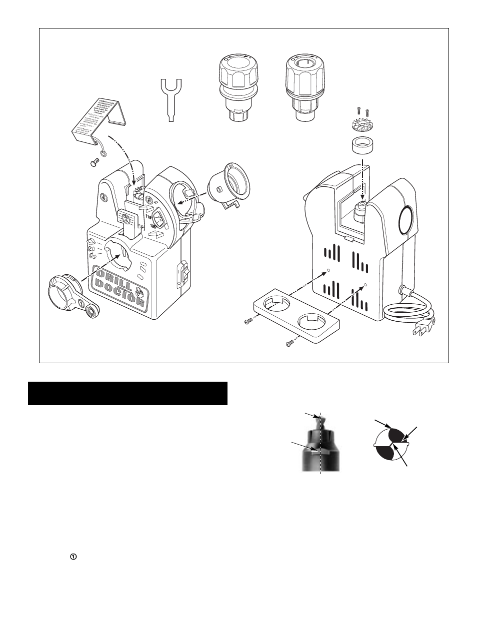 Replacement parts, User replacable parts, Drill doctor | Tips, Front view, Rear view | Drill Doctor 750SP User Manual | Page 10 / 12