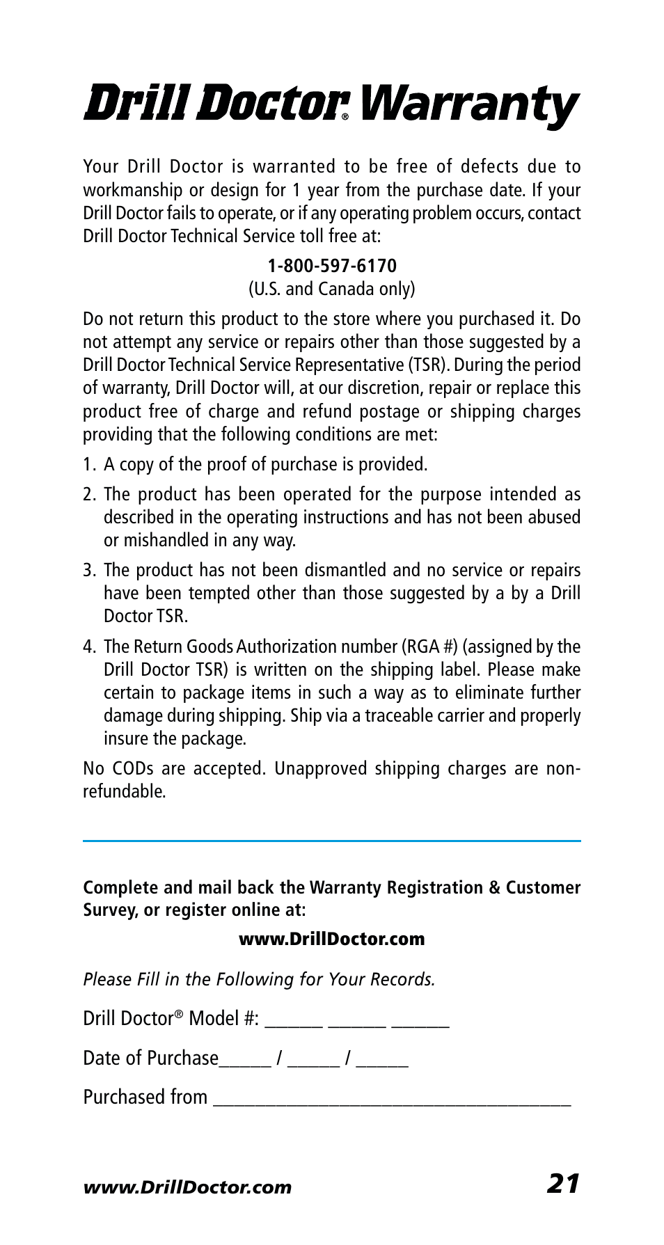 Drill Doctor 400 User Manual | Page 23 / 25