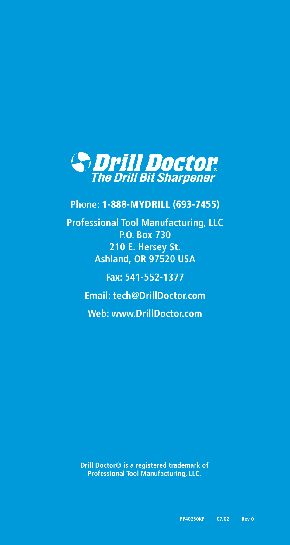 Back cover | Drill Doctor 400 User Manual | Page 25 / 25