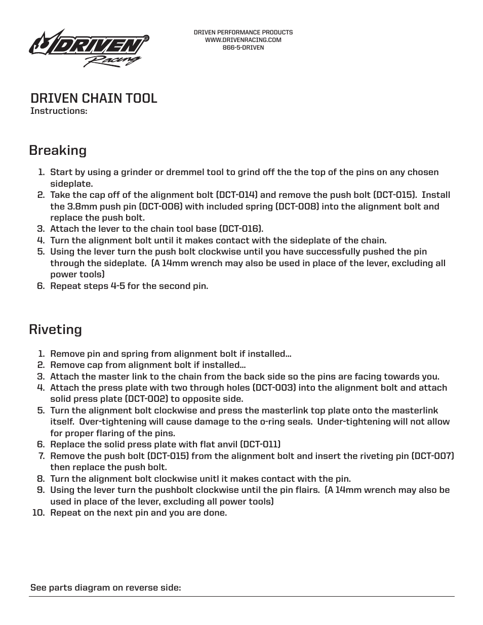 DRIVEN CHAIN TOOL User Manual | 2 pages