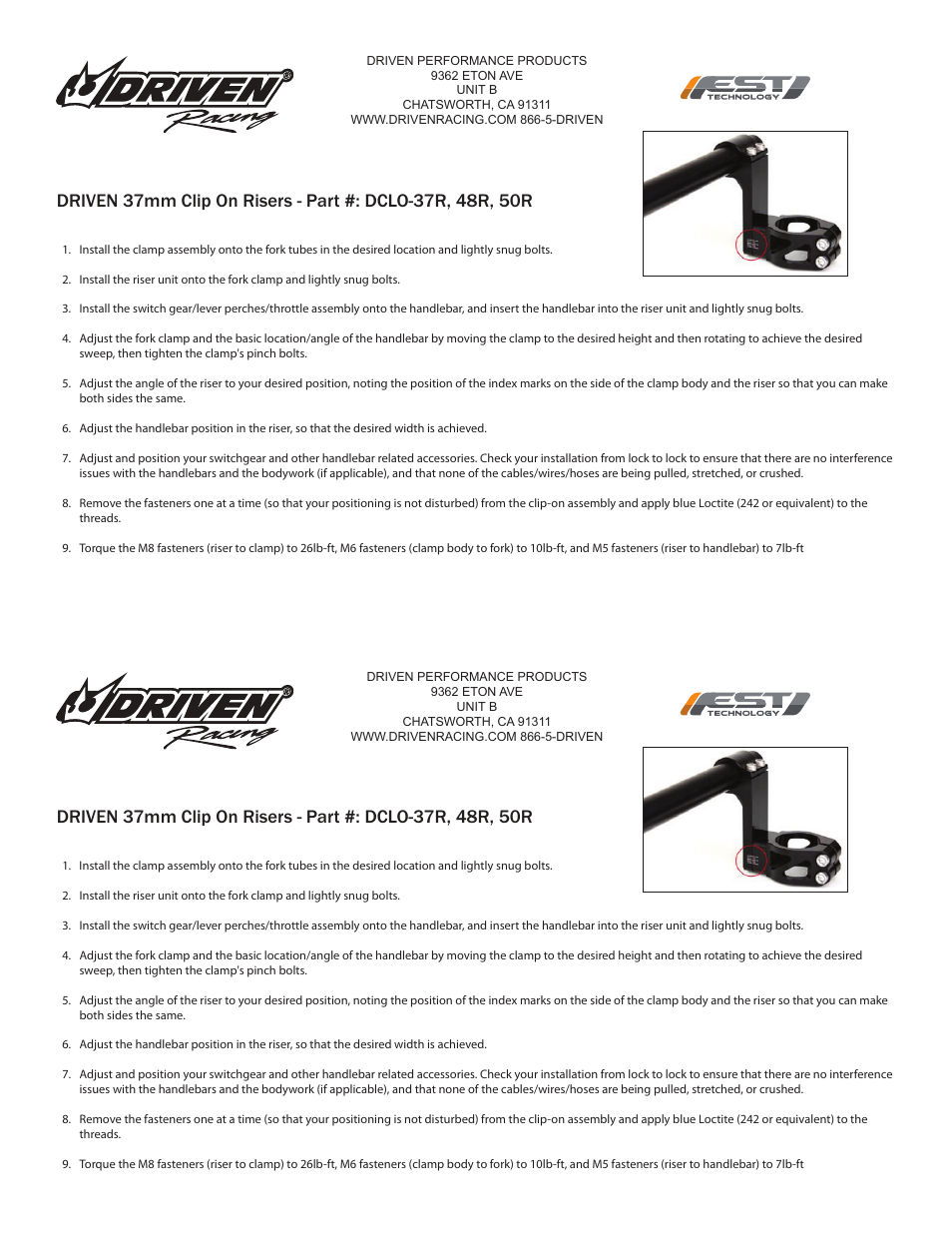 DRIVEN CLIP ONS RISER 37mm User Manual | 1 page