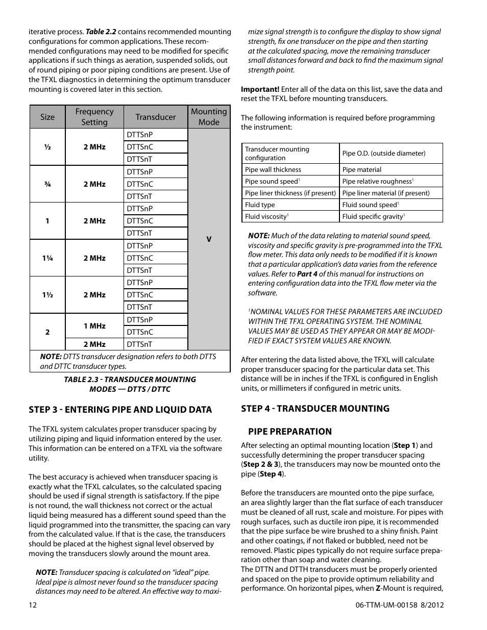 Dynasonics TFXL Clamp-On Ultrasonic Flow User Manual | Page 12 / 44