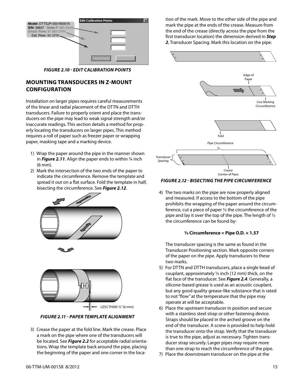 Mounting transducers in z-mount configuration | Dynasonics TFXL Clamp-On Ultrasonic Flow User Manual | Page 15 / 44