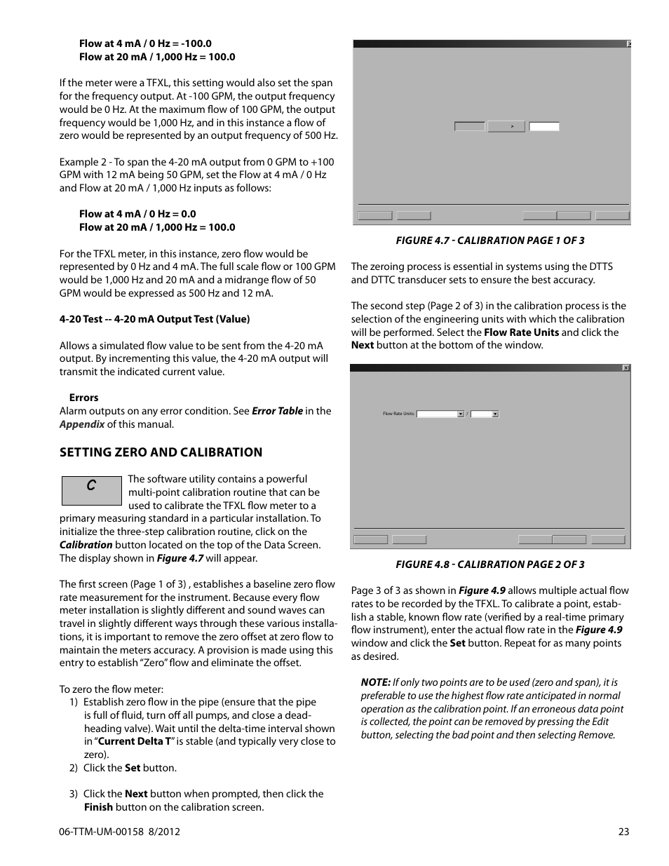 Setting zero and calibration | Dynasonics TFXL Clamp-On Ultrasonic Flow User Manual | Page 23 / 44