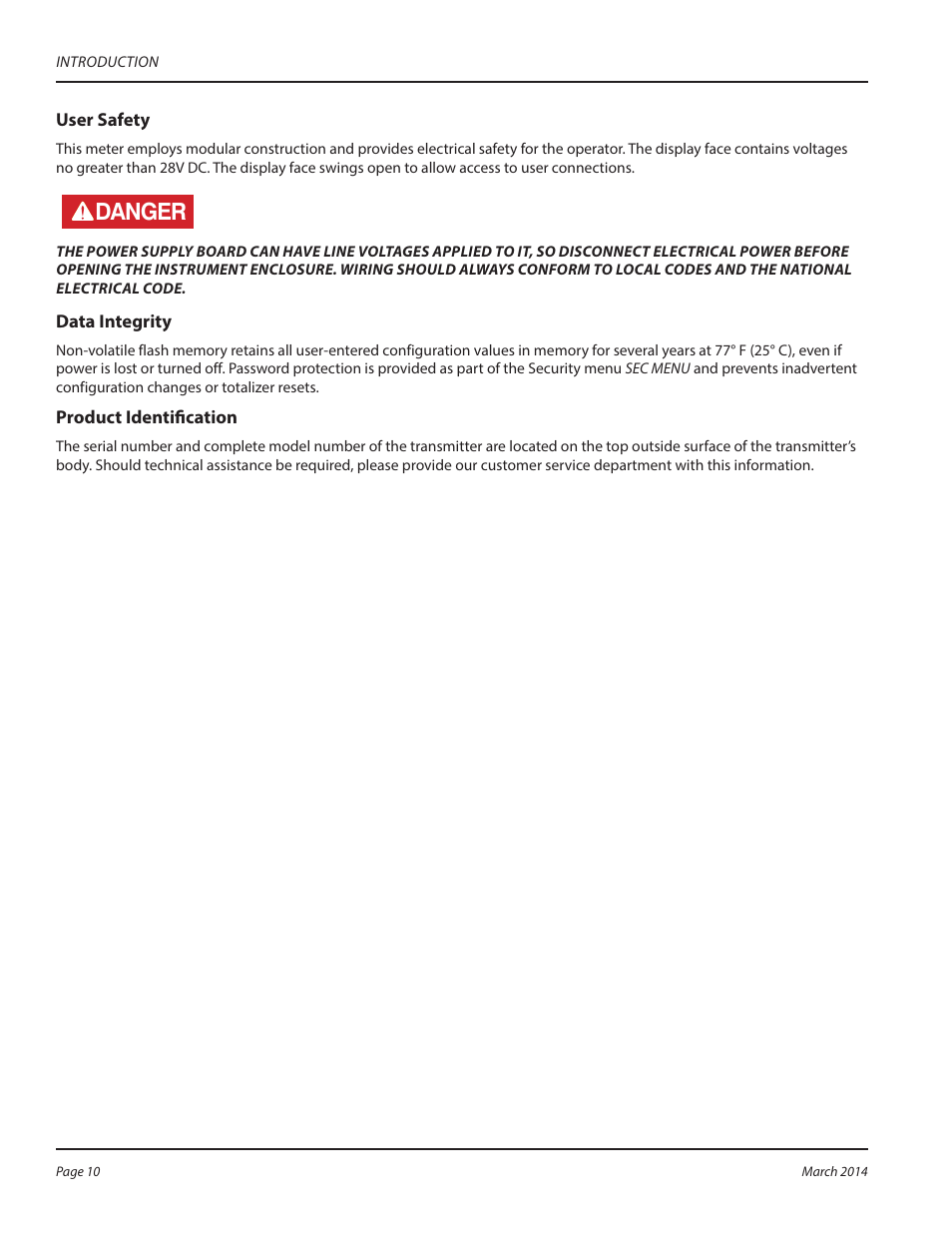 Danger | Dynasonics TFX Ultra Transit Time Flow Meters User Manual | Page 10 / 108