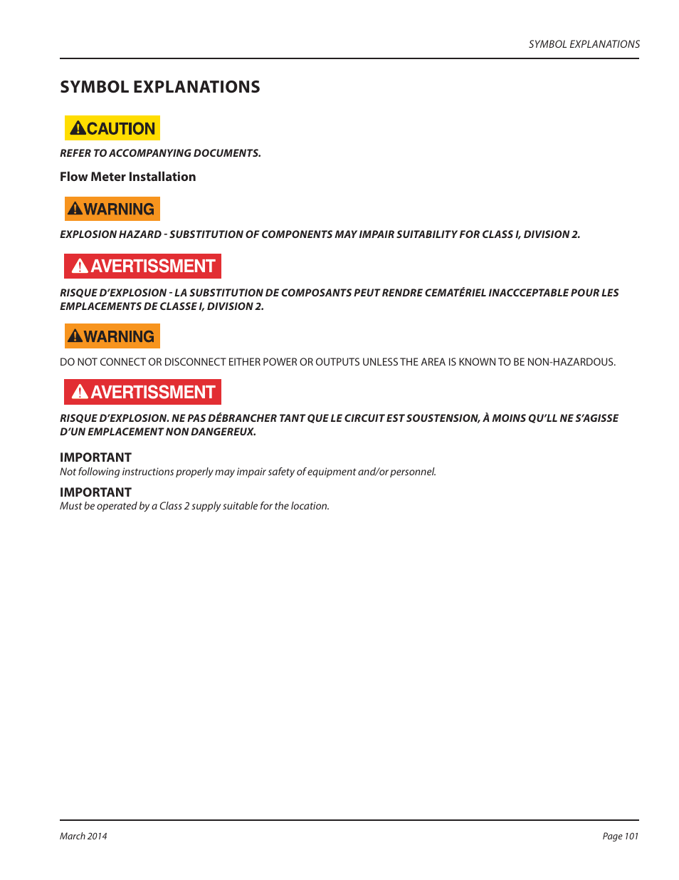 Avertissment, Symbol explanations | Dynasonics TFX Ultra Transit Time Flow Meters User Manual | Page 101 / 108