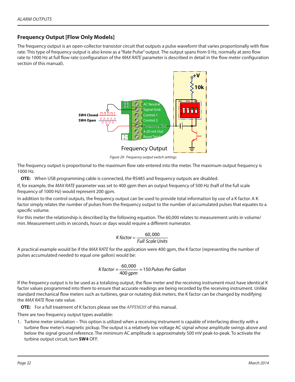 Frequency output, Frequency output [flow only models, 10k +v | Dynasonics TFX Ultra Transit Time Flow Meters User Manual | Page 32 / 108