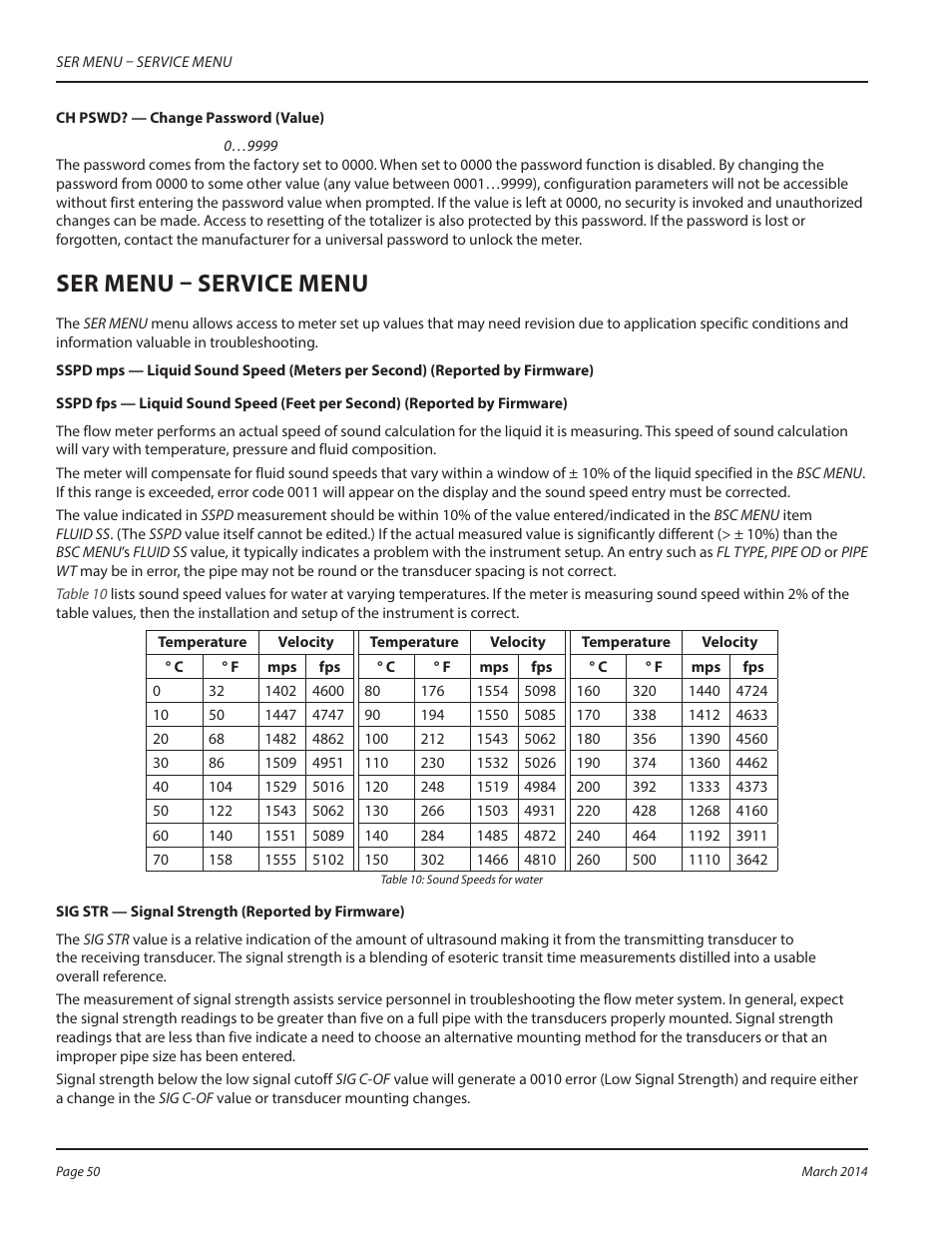 Ser menu – service menu | Dynasonics TFX Ultra Transit Time Flow Meters User Manual | Page 50 / 108
