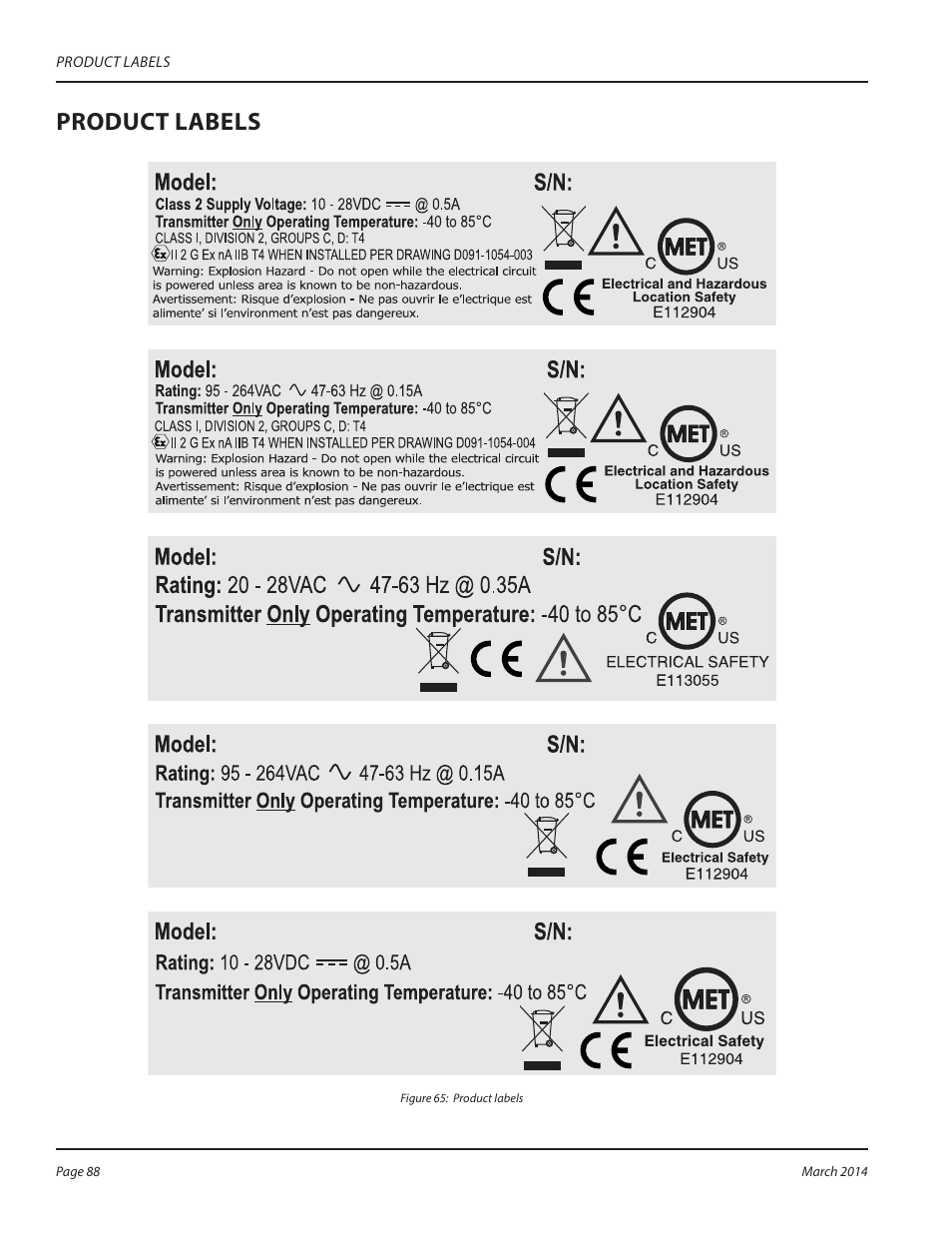 Product labels | Dynasonics TFX Ultra Transit Time Flow Meters User Manual | Page 88 / 108