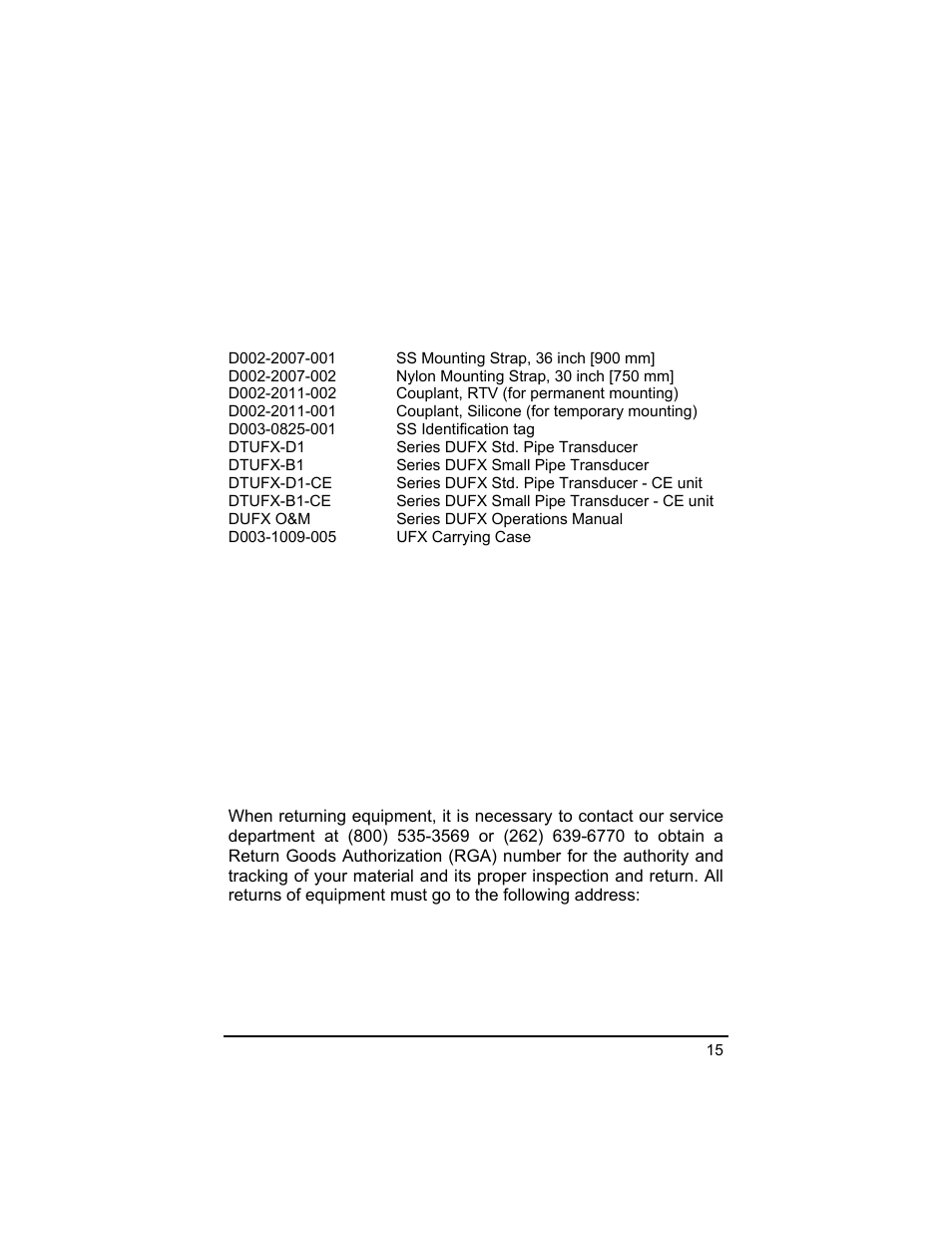 Spare parts and accessories, Service and repair | Dynasonics UFX ULTRASONIC FLOW METER User Manual | Page 15 / 16
