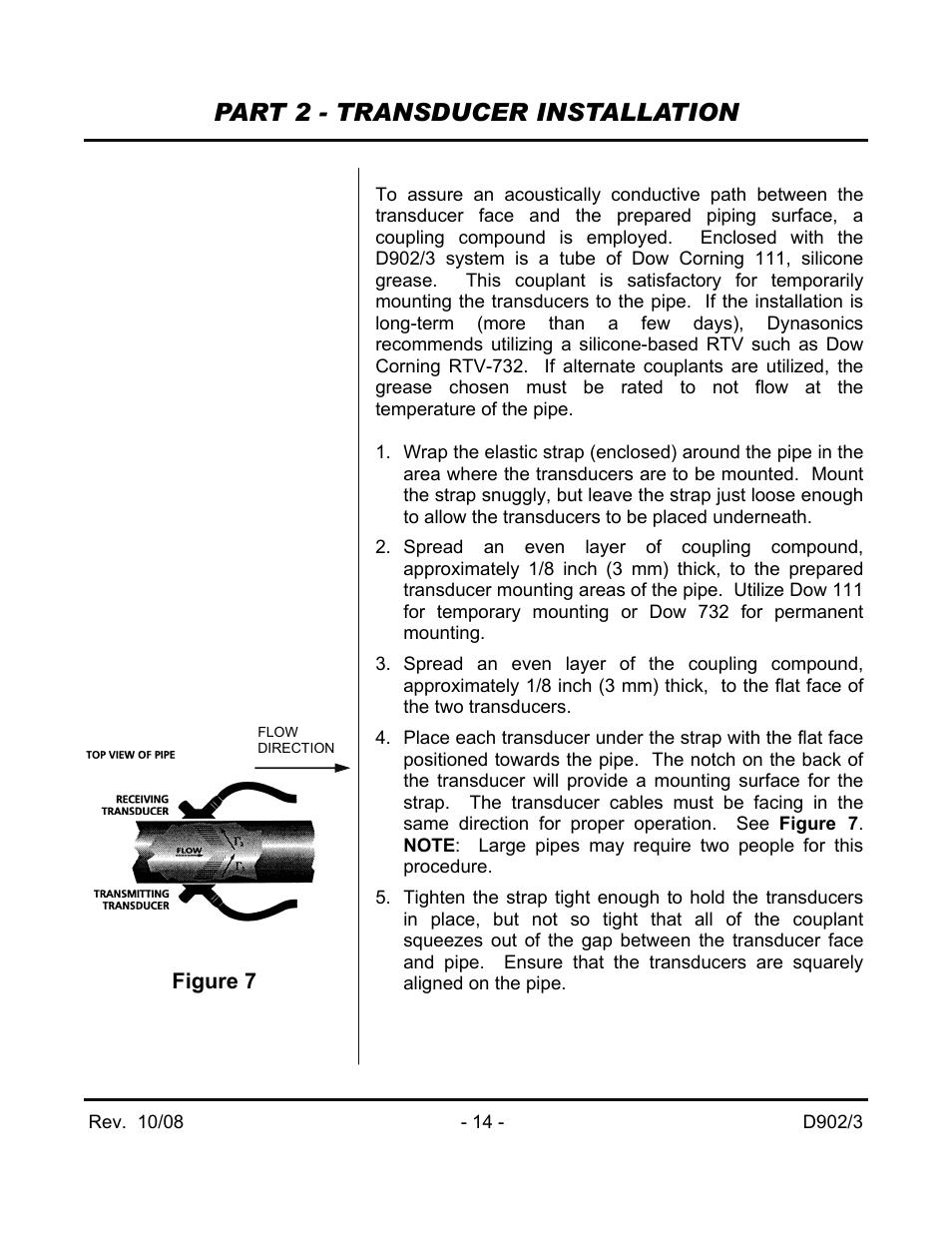 Part 2 - transducer installation | Dynasonics 902_903 Series Portable Doppler Ultrasonic Flow Meter User Manual | Page 16 / 48
