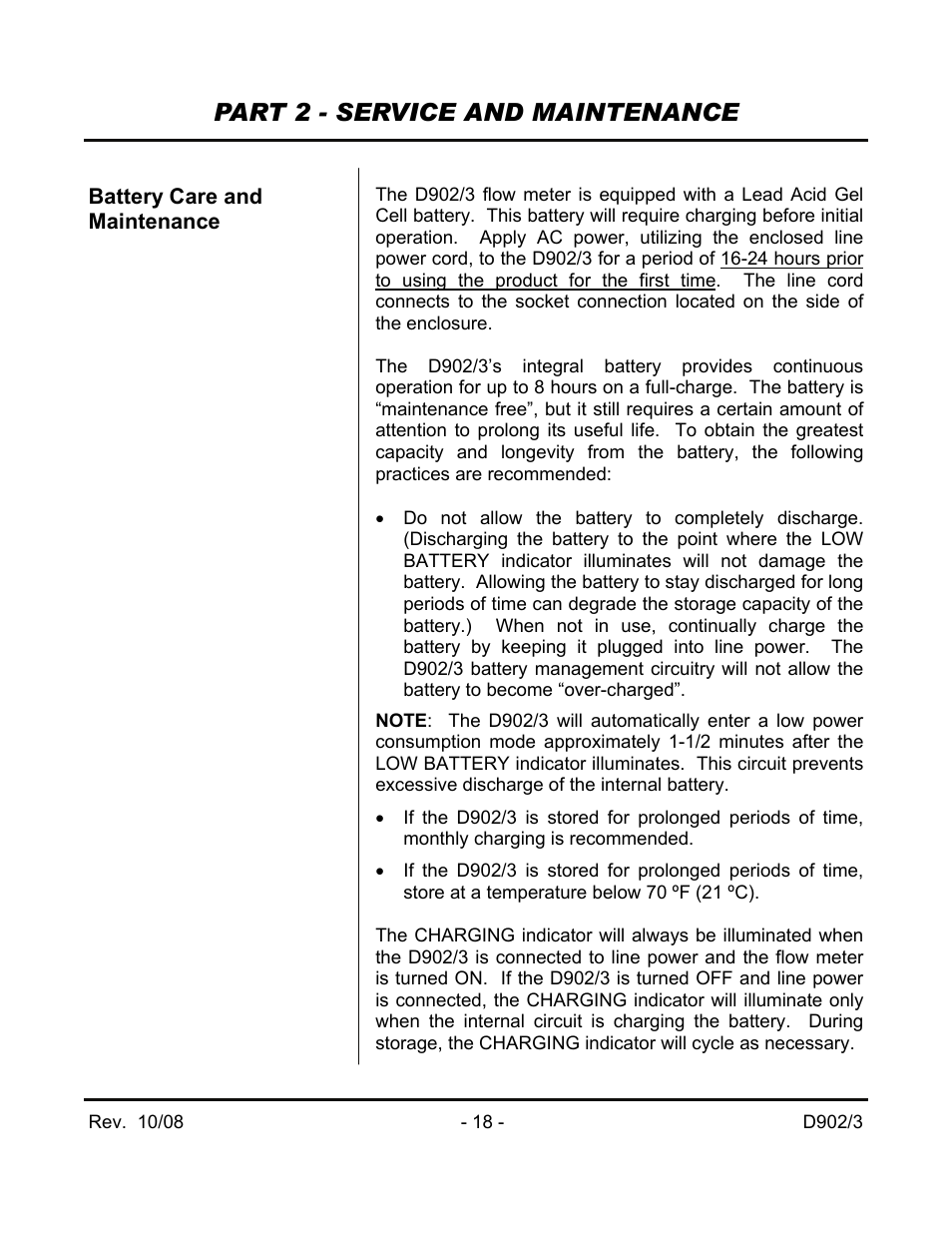 Part 2 - service and maintenance | Dynasonics 902_903 Series Portable Doppler Ultrasonic Flow Meter User Manual | Page 20 / 48