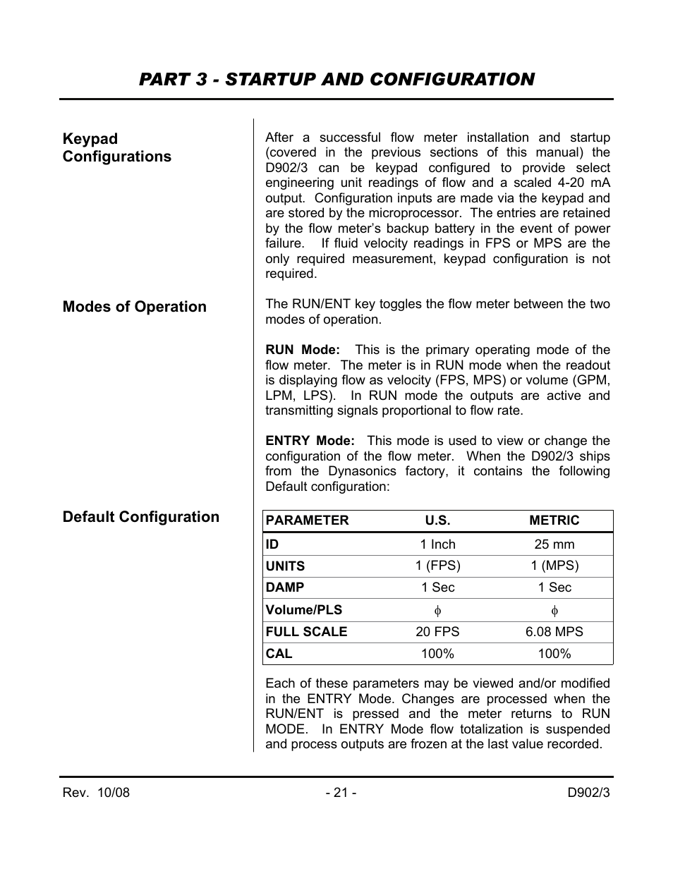 Part 3 - startup and configuration | Dynasonics 902_903 Series Portable Doppler Ultrasonic Flow Meter User Manual | Page 23 / 48