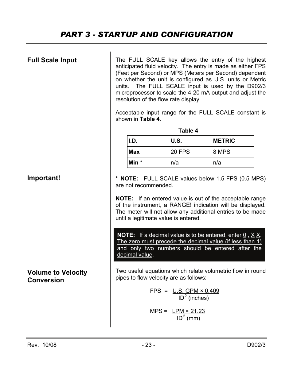 Part 3 - startup and configuration | Dynasonics 902_903 Series Portable Doppler Ultrasonic Flow Meter User Manual | Page 25 / 48
