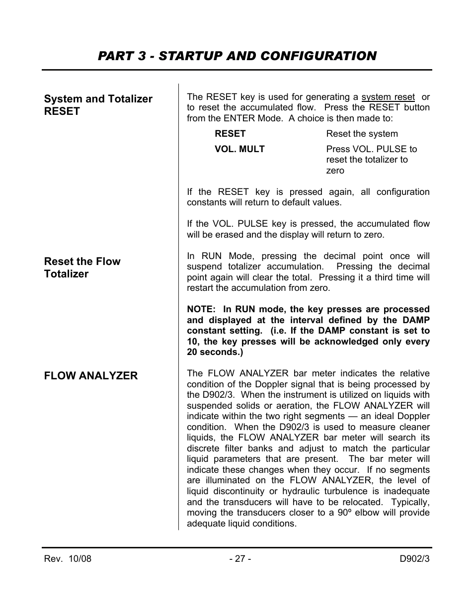 Part 3 - startup and configuration | Dynasonics 902_903 Series Portable Doppler Ultrasonic Flow Meter User Manual | Page 29 / 48