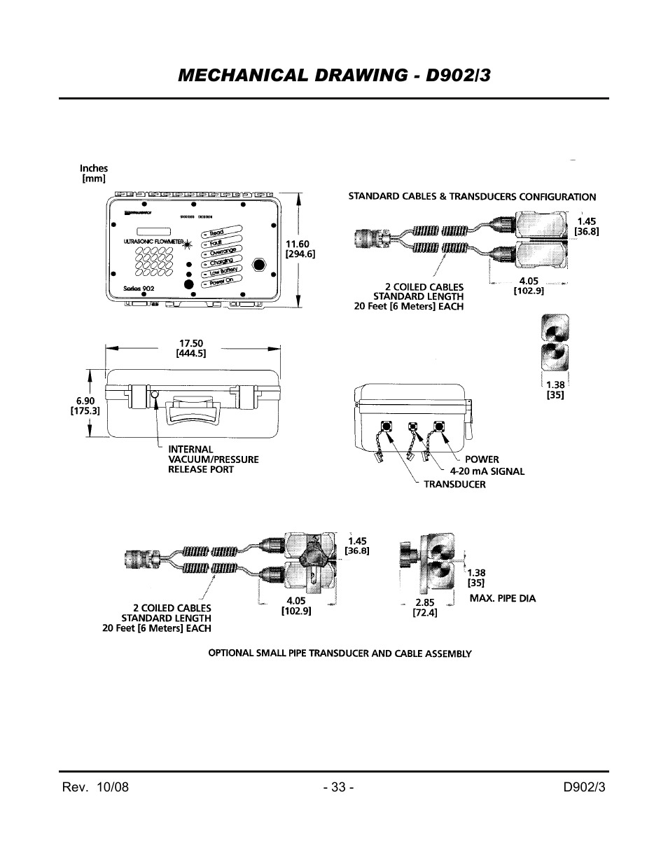 Mechanical drawing - d902/3 | Dynasonics 902_903 Series Portable Doppler Ultrasonic Flow Meter User Manual | Page 35 / 48